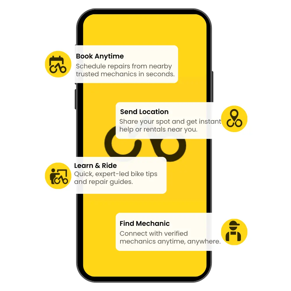 The CycleBees app showing a doorstep bicycle service booking